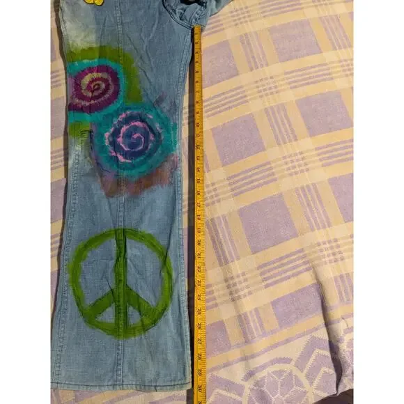 Vintage 70s Levis Flare Bell Bottom Jeans Pants White Tab Painted 36x30 Grateful